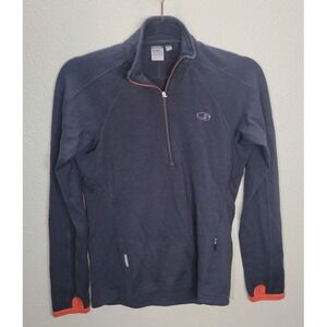 Icebreaker Sport 320 Women's Small Merino Wool Half Zip Base Layer Gray Blue